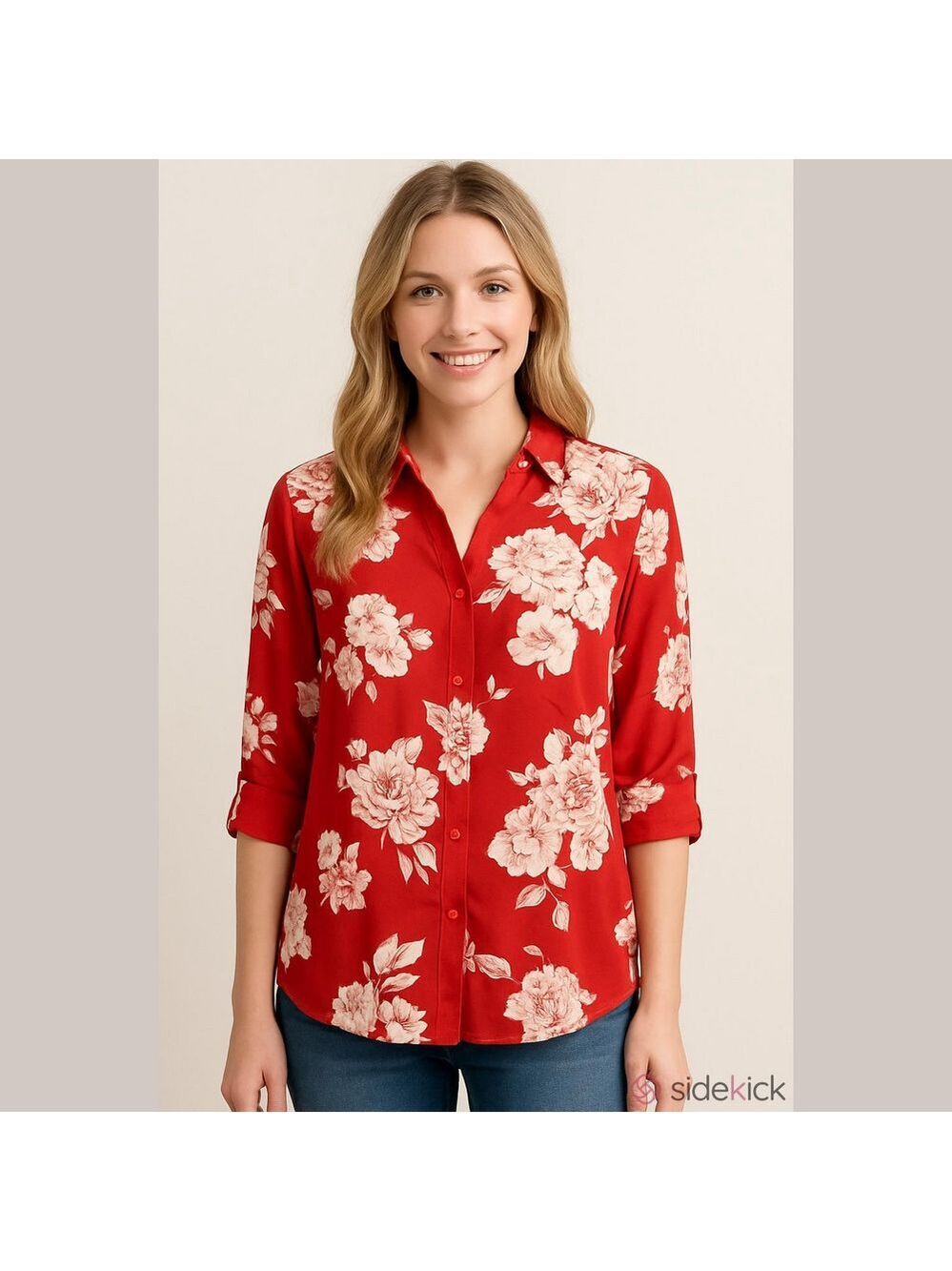 Candies floral roll sleeve button down lightweight blouse Woman’s size XXL